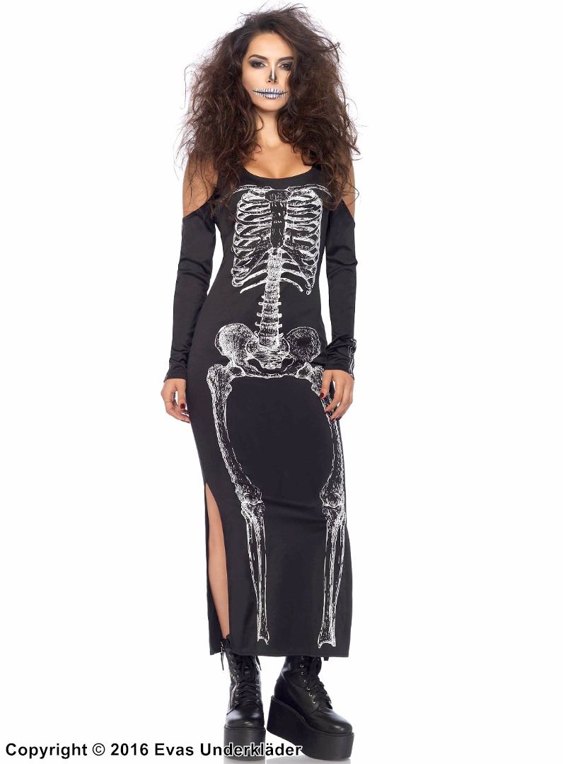 Skeleton, long dress, slit, cold shoulder